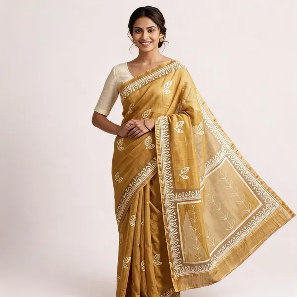 Golden_Kota_Doria_Leaf_Motif_Printed_Saree_For_Women