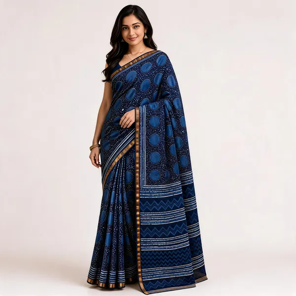 Navy_Blue_Maheshwari_Silk_Printed_Zari_Border_Saree_For_Women