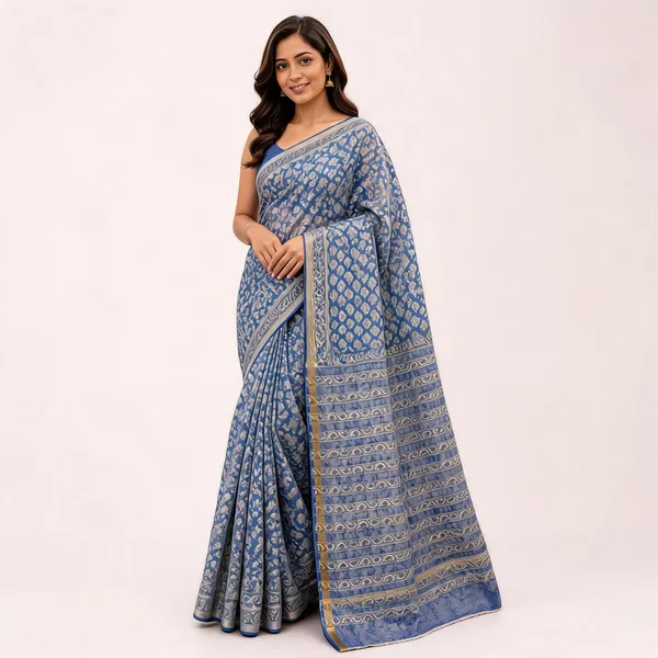 Blue_Kota_Doria_Block_Print_Traditional_Saree_For_Women