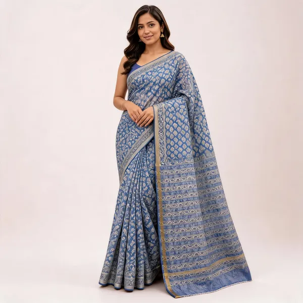 Blue_Kota_Doria_Block_Print_Traditional_Saree_For_Women