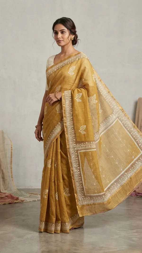 Golden_Kota_Doria_Leaf_Motif_Printed_Saree_For_Women