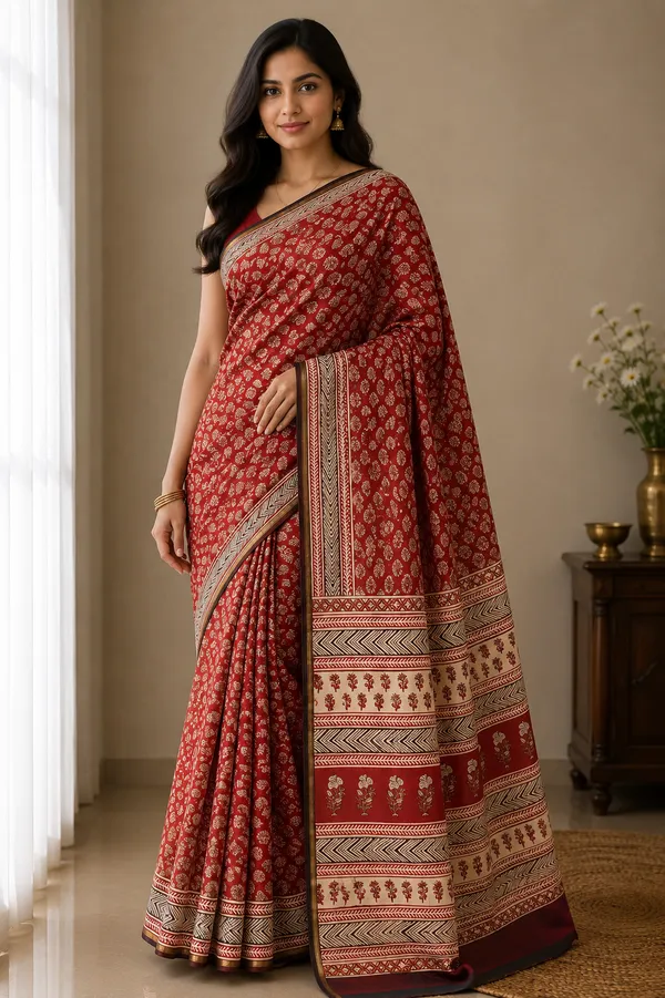 Red_Cotton_Silk_Traditional_Printed_Saree_For_Women