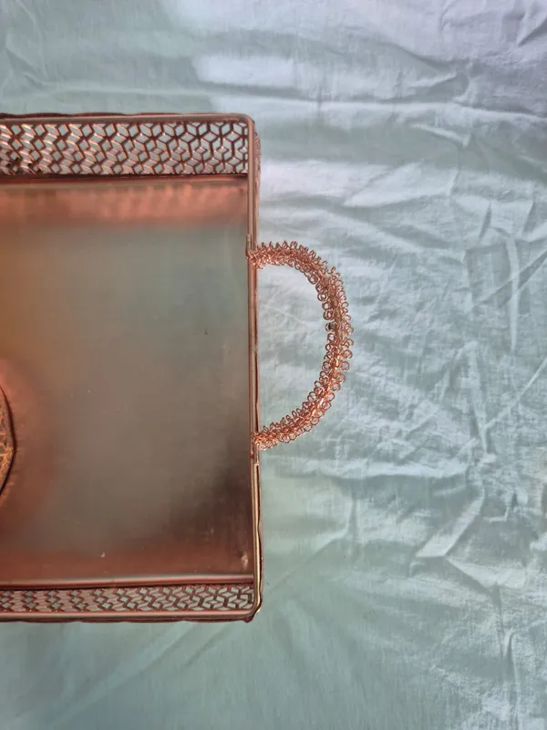 COPPER_PLATED_ORNATE_SERVING_TRY_WITH_THREE_JARS_AND_ONE_SPOON_BOX