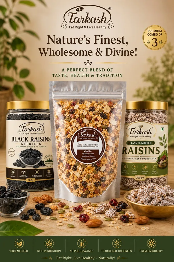 Healthy_Breakfast_Combo_Honey_Muesli_Fruit_And_Nut_Multigrain_Flakes_with_Black_Raisins_And_Paan_Flavoured_Raisins_Pack_Of_3