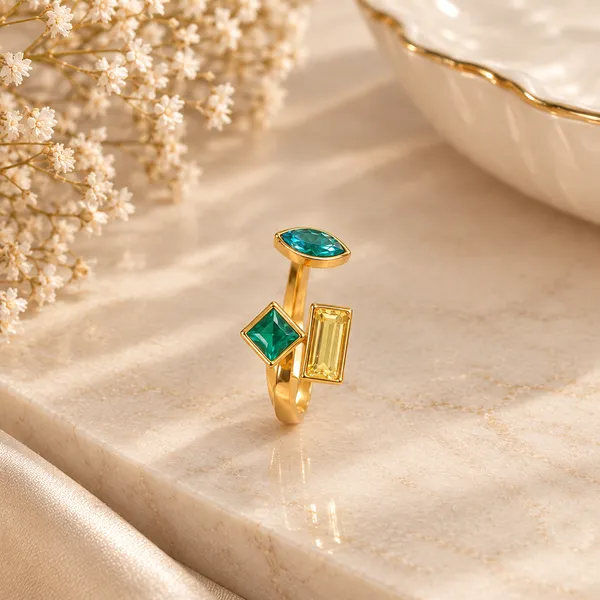 Gold_Tone_Green_Stone_Drop_Ring_For_Women