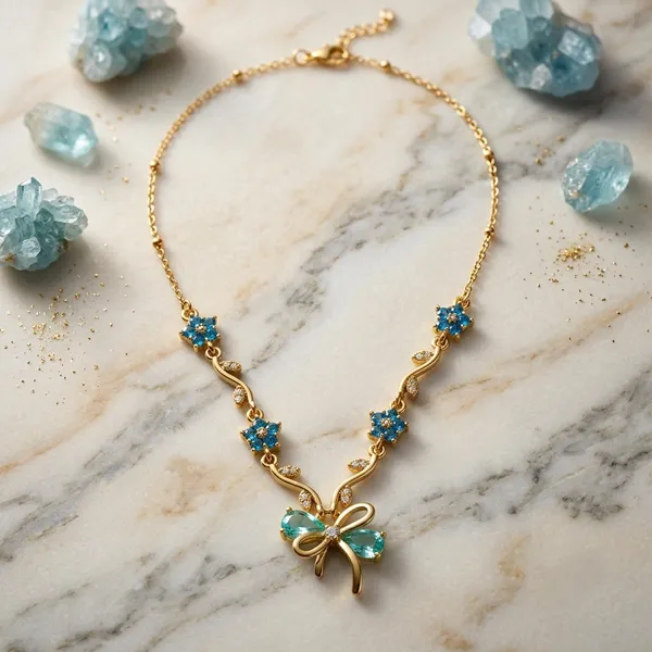 Gold_Tone_Floral_Stone_Necklace_For_Women