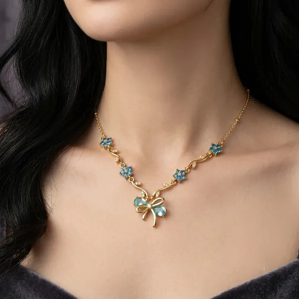 Gold_Tone_Floral_Stone_Necklace_For_Women