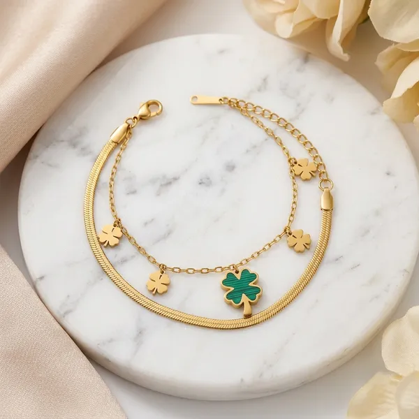 Gold_Tone_Clover_Charm_Bracelet_For_Women