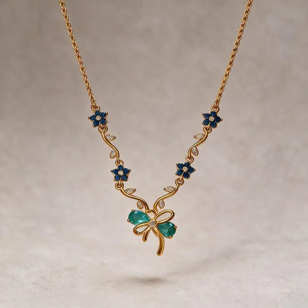 Gold_Tone_Floral_Stone_Necklace_For_Women