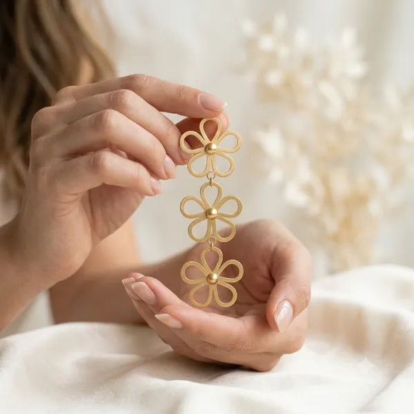 Klitz_Gold_Tone_Floral_Stainless_Steel_Drop_Earrings_Set