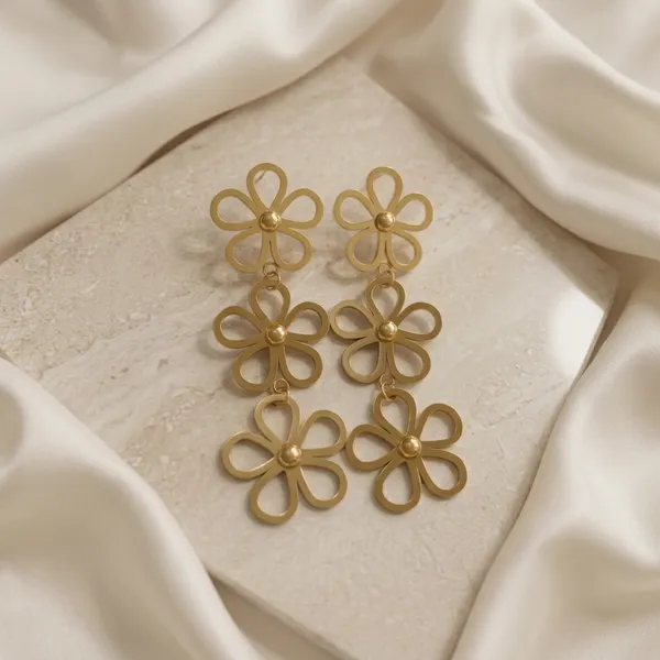 Klitz_Gold_Tone_Floral_Stainless_Steel_Drop_Earrings_Set