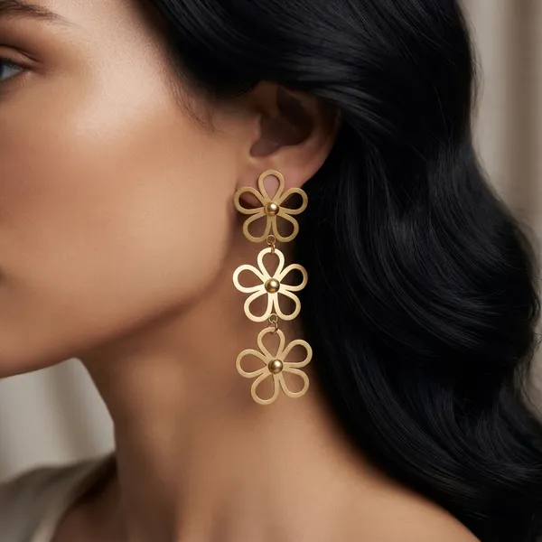 Klitz_Gold_Tone_Floral_Stainless_Steel_Drop_Earrings_Set