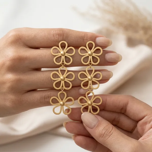 Klitz_Gold_Tone_Floral_Stainless_Steel_Drop_Earrings_Set