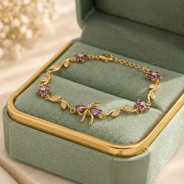 Gold_Tone_Floral_Charm_Bracelet_For_Women