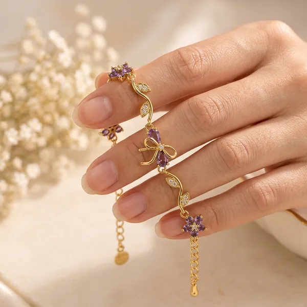 Gold_Tone_Floral_Charm_Bracelet_For_Women