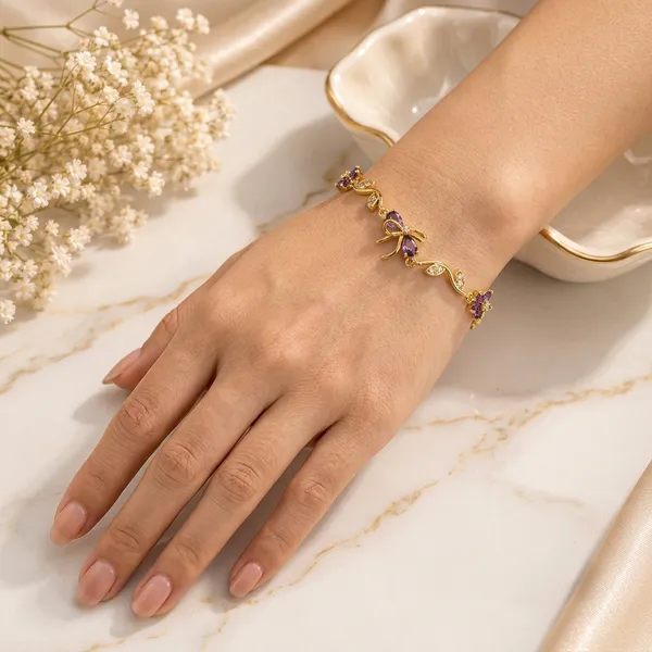 Gold_Tone_Floral_Charm_Bracelet_For_Women