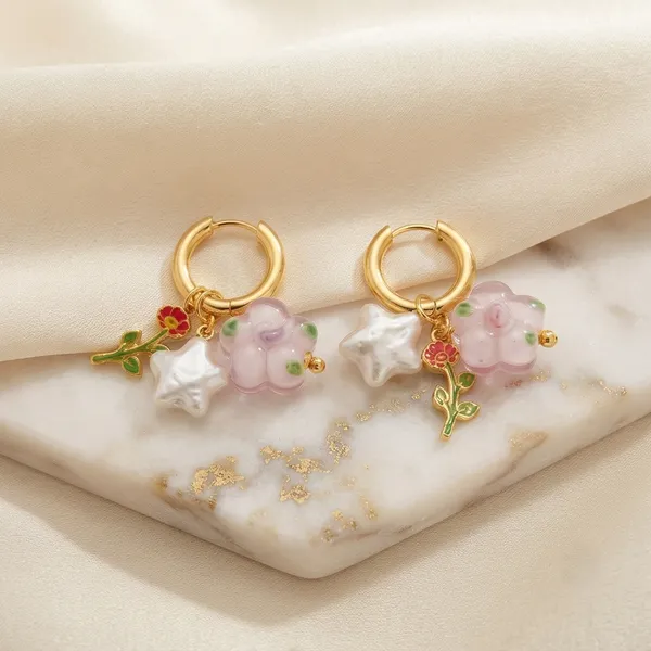 Multicolour_Floral_Charm_Hoop_Earrings_For_Women