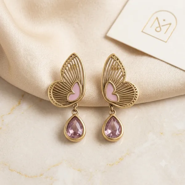 Gold_Tone_Butterfly_Drop_Earrings_For_Women