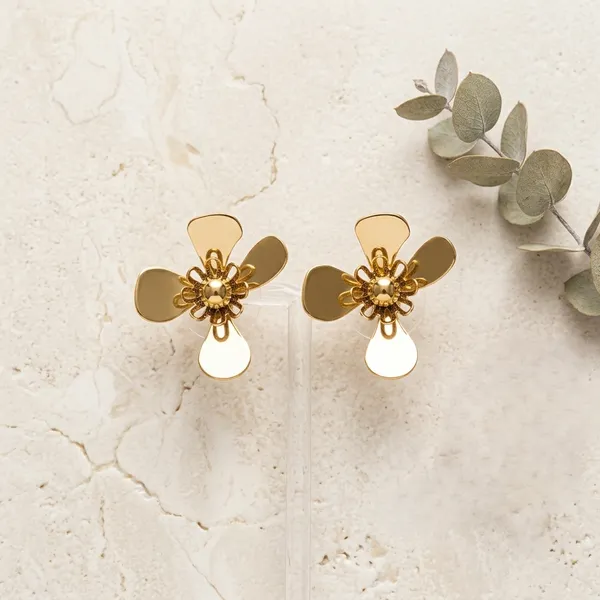Gold_Tone_Stainless_Steel_Floral_Drop_Earrings_For_Women