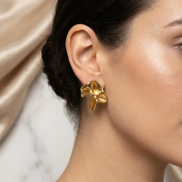 Gold_Tone_Floral_Stud_Earrings_For_Women