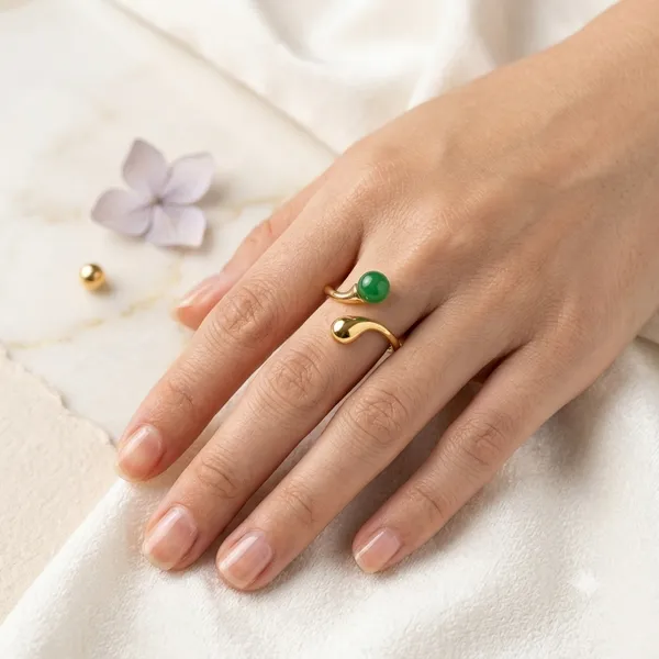 Gold_Tone_Green_Beaded_Ring_For_Women