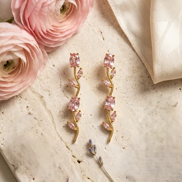 Pink_Gold-Tone_Dangle_Earrings_For_Women