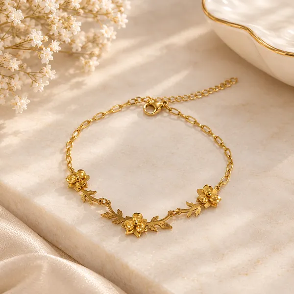 Gold-Toned_Floral_Charm_Bracelet_For_Women