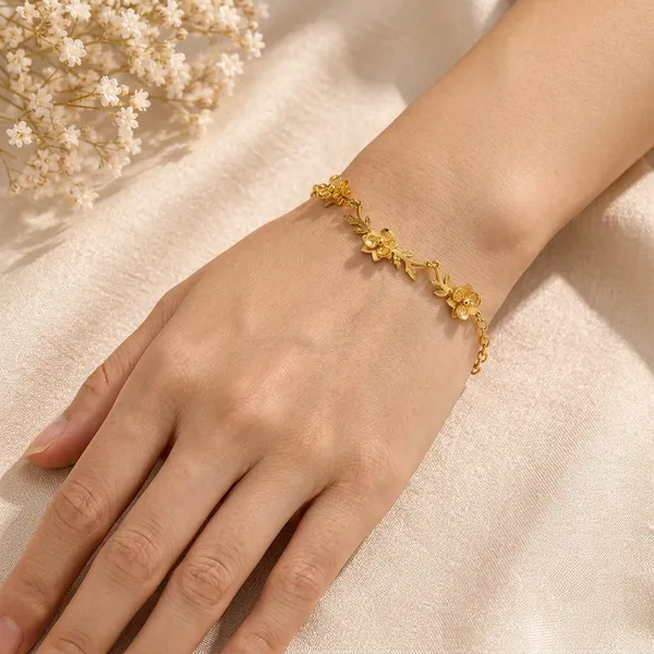 Gold-Toned_Floral_Charm_Bracelet_For_Women