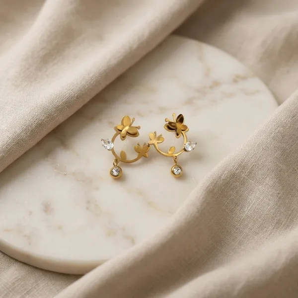 Gold-Tone_Stainless_Steel_Floral_Drop_Earrings_For_Women