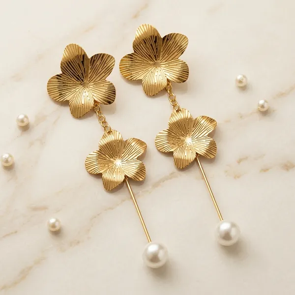 Gold-Tone_Stainless_Steel_Floral_Drop_Earrings_For_Women