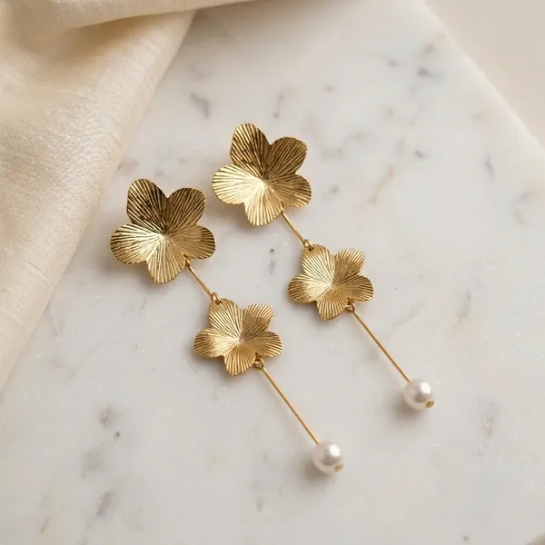 Gold-Tone_Stainless_Steel_Floral_Drop_Earrings_For_Women