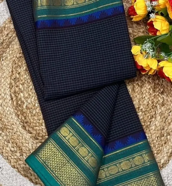 Fashion_Striped_Kanjeevaram_Silk_Blend_Saree_(Blue)