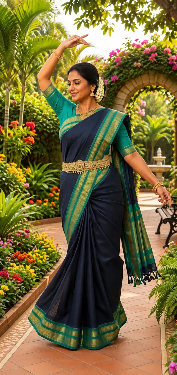 Fashion_Striped_Kanjeevaram_Silk_Blend_Saree_(Blue)