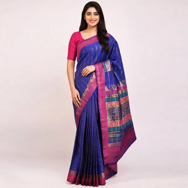Rhfashions_Striped_Jainsem_Khasi_Dhara_Silk_Blend_Saree_(Blue)