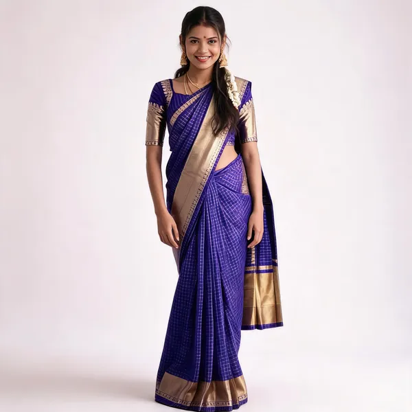 Rhfashions_Checkered_Kanjeevaram_Silk_Blend_Saree_(Blue)