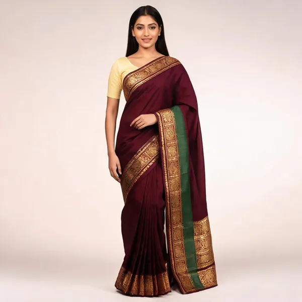 Rhfashions_Solid/Plain_Mangalagiri_Tussar_Silk_Saree_(Maroon)