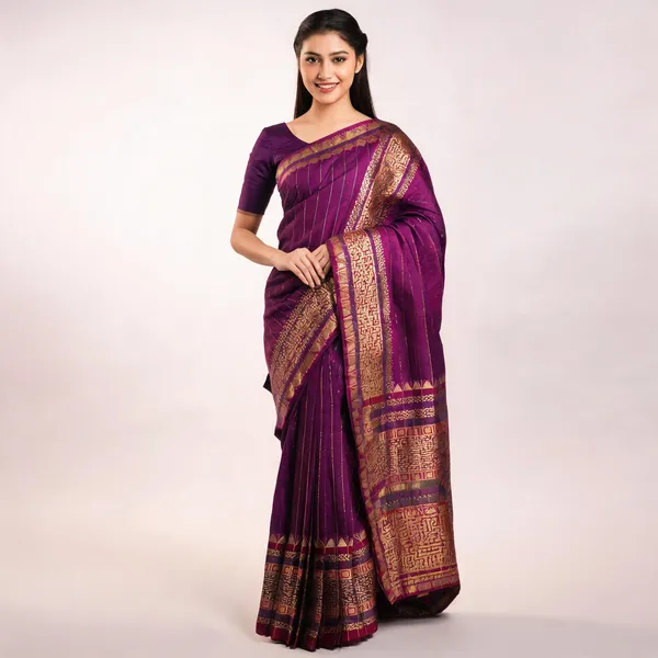 Fashion_Striped_Banarasi_Cotton_Silk_Saree_(Purple)