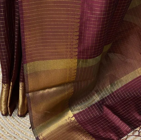 Fashion_Checkered_Banarasi_Silk_Blend_Saree_(Brown)