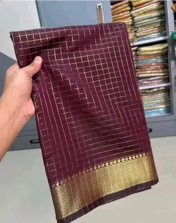 Fashion_Checkered_Kanjeevaram_Silk_Blend_Saree_(Brown)