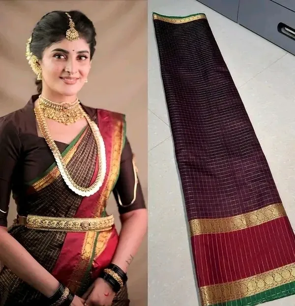 Fashion_Checkered_Kanjeevaram_Pure_Silk_Saree_(Burgundy)