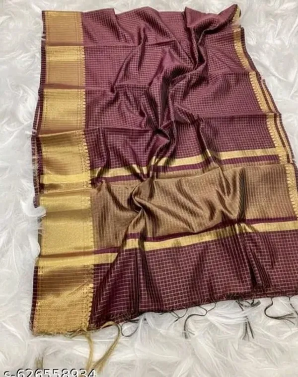 Fashion_Checkered_Banarasi_Silk_Blend_Saree_(Brown)