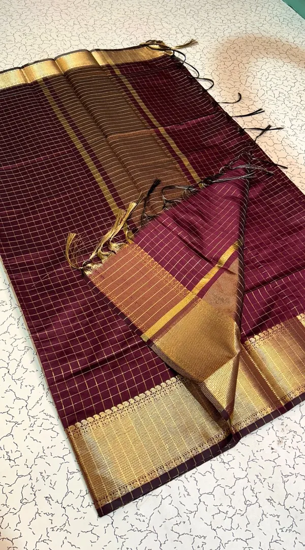 Rhfashions_Checkered_Banarasi_Silk_Blend_Saree_(Brown)