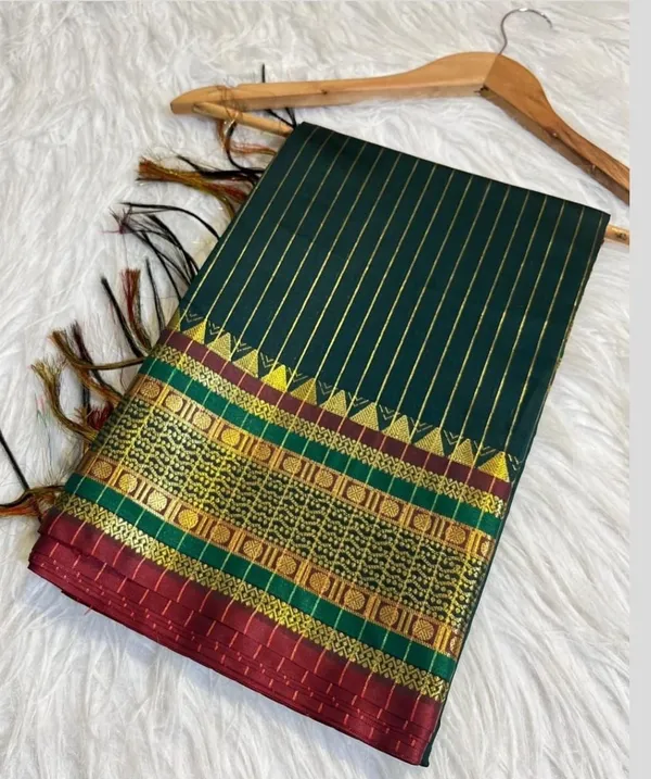 Fashion_Striped,_Self_Design,_Woven_Banarasi_Silk_Blend_Saree_(Dark_Green)