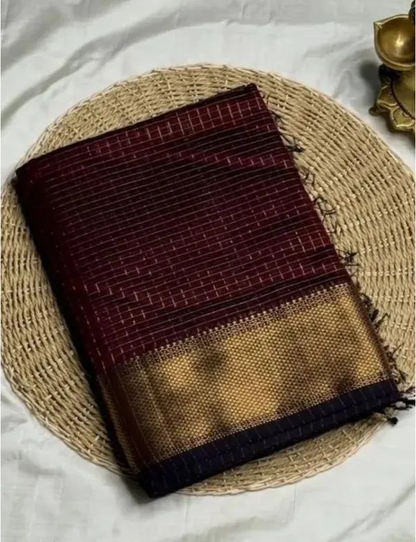 Rhfashions_Checkered_Banarasi_Silk_Blend_Saree_(Brown)