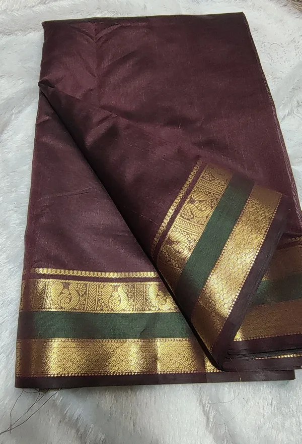 Fashion_Solid/Plain_Kanjeevaram_Silk_Blend_Saree_(Brown)