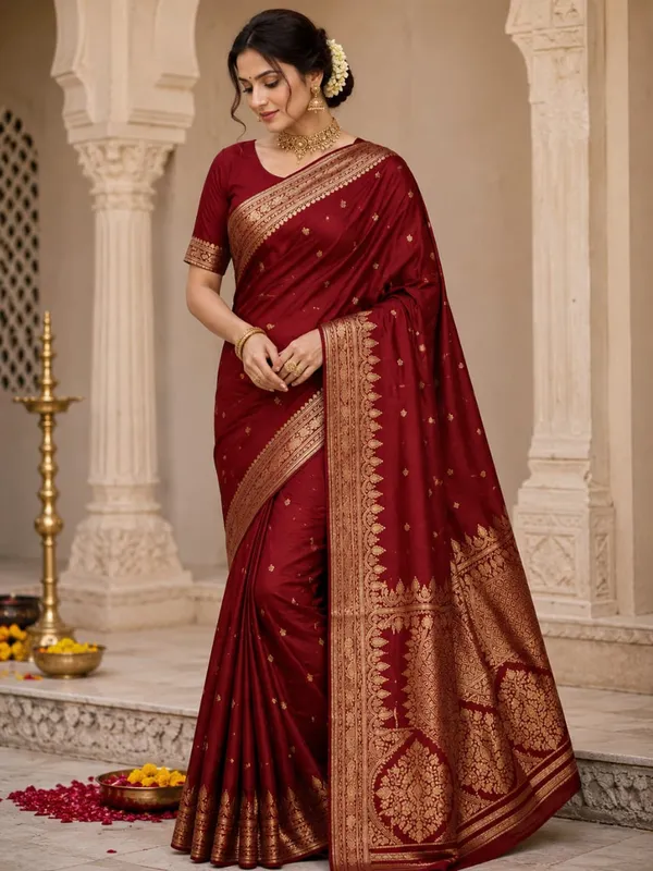 R_H_Cloth_Villa_Saree_Striped_Maheshwari_Silk_Blend_Saree_(Maroon)