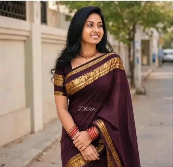 Elegant_Maroon_Kanchi_Cotton_Saree_featuring_a_traditional_plain_body_paired_with_a_distinctive_golden_zari_woven_border._