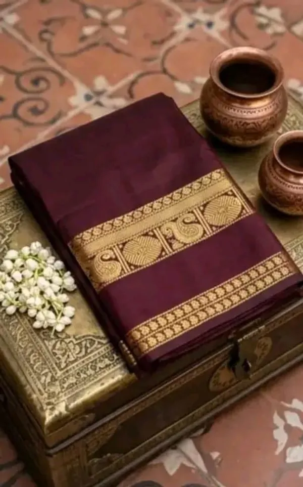 Fashion_Solid/Plain_Kanjeevaram_Silk_Blend_Saree_(Brown)