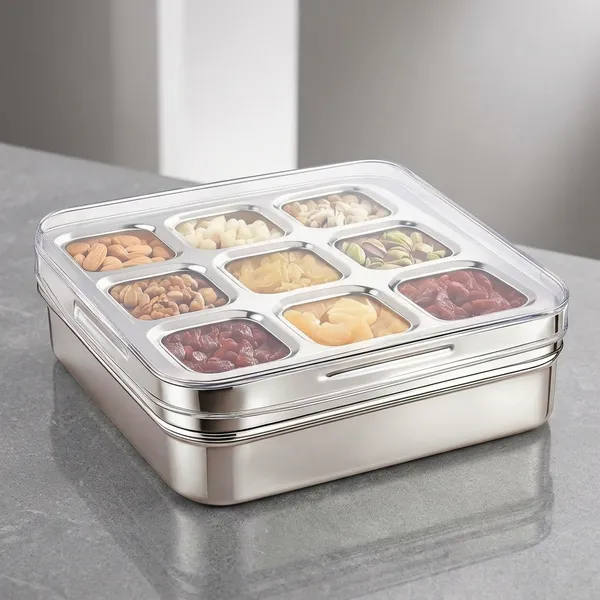 Houzifyy_9_Square_Stainless_Steel_Masala_Box_For_Kitchen_|_Spice_Box_With_See-through_Lid_|_9_Containers_Masala_Dani/Dabba_|_Dry_Fruit_Organiser_|_Food_Grade_Rust-Free_Steel
