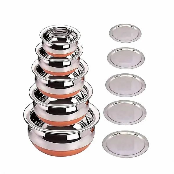 Houzifyy_Stainless_Steel_Handi_Set_With_Copper_Bottom_|_Set_Of_5_With_Lids